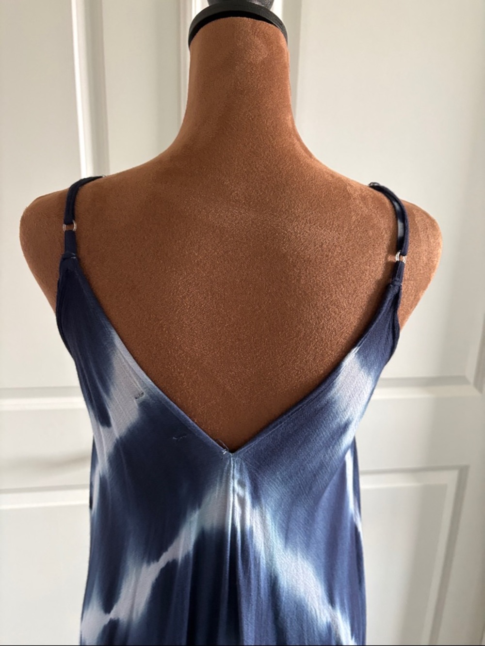 Navy & White Tie-Dye Boho V-Neck Slip Dress - beach coverup / resortwear - M - Picture 3 of 5